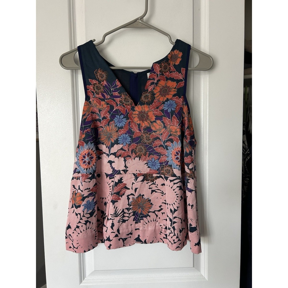 Anthropologie HD in Paris Elsie Floral Sleeveless Peplum Top Pleated Size 2